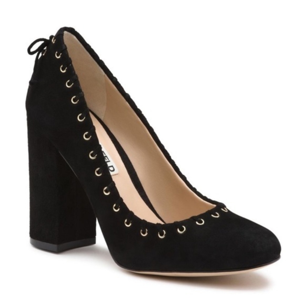 KARL LAGERFELD Paris SUGER SUEDE Black Chunky Heels Size 8.5M EUC #3172